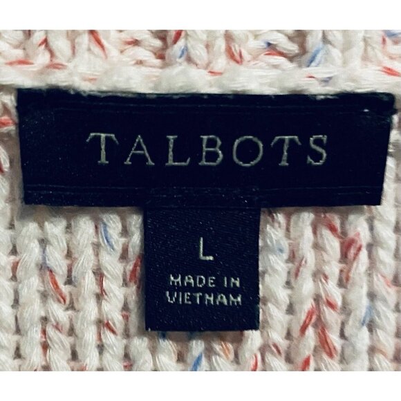 Talbots Sweater Womens Large Mixed Cable Knit Pullover Marled Pink Cotton - Picture 5 of 7